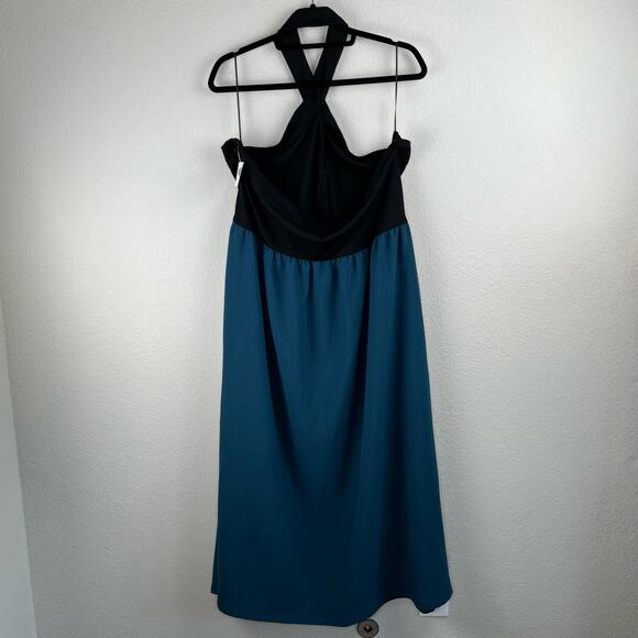 Chelsea28 Mixed Media Colorblock Sleeveless Halter Midi Dress Blue/Black 2X NWT - Picture 15 of 15